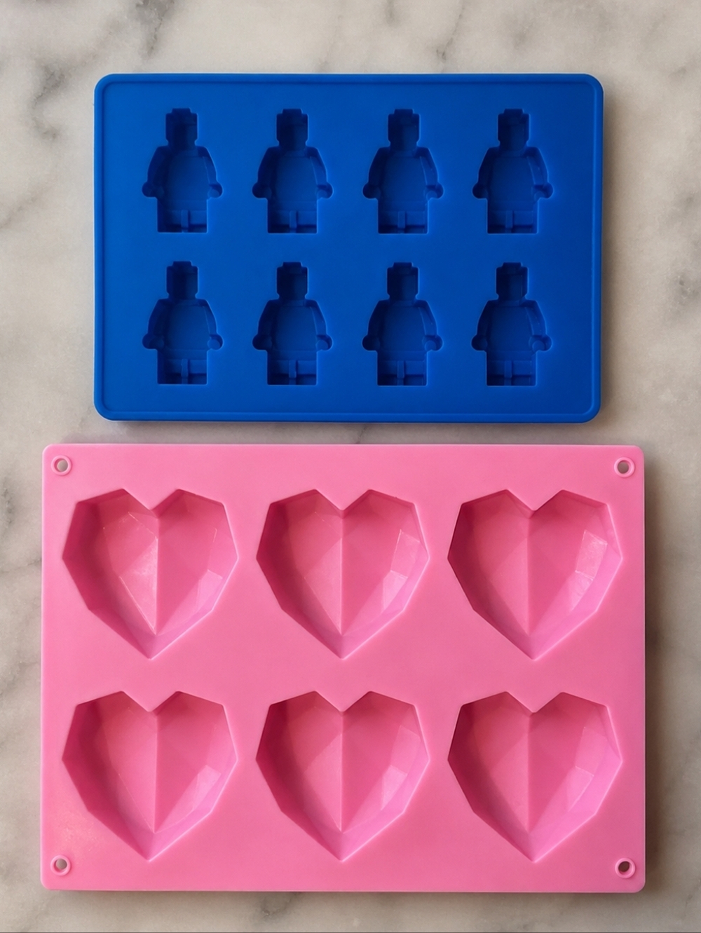 Lego Blue Mini-Figure & Pink Geometric Heart Silicone Baking Molds